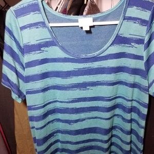 Lularoe large Classic T green and blue stripes
